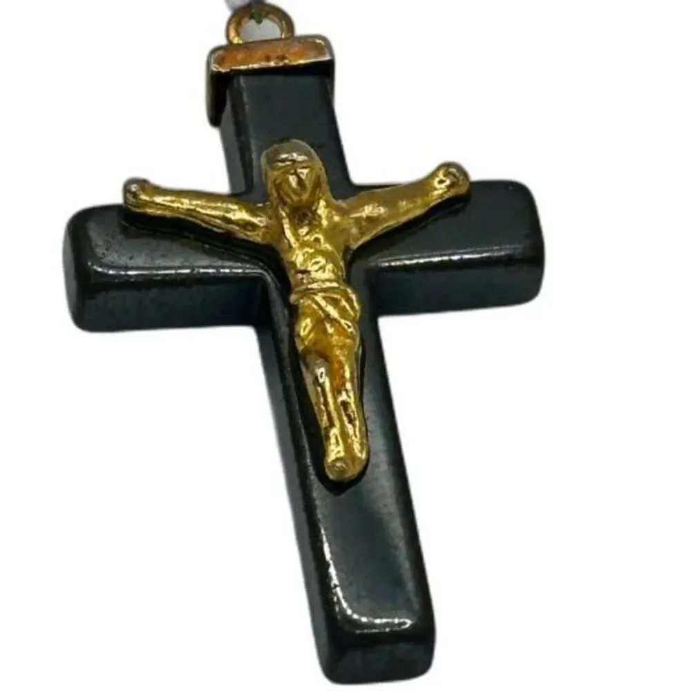 Lavender Stone Type Rosary Beads with Hematite Cross - 16" Total Length - Picture 2 of 5